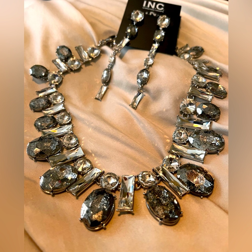 INC Silver and Gray Fashion Earrings and Necklace Set, NWT